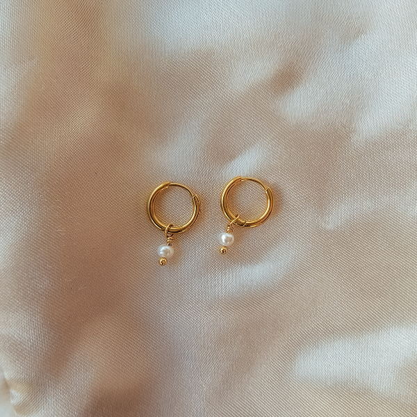 Tiny White Pearl Hoop Earrings