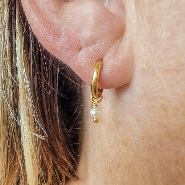 Tiny White Pearl Hoop Earrings