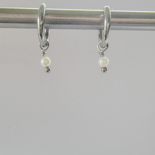 Tiny White Pearl Hoop Earrings