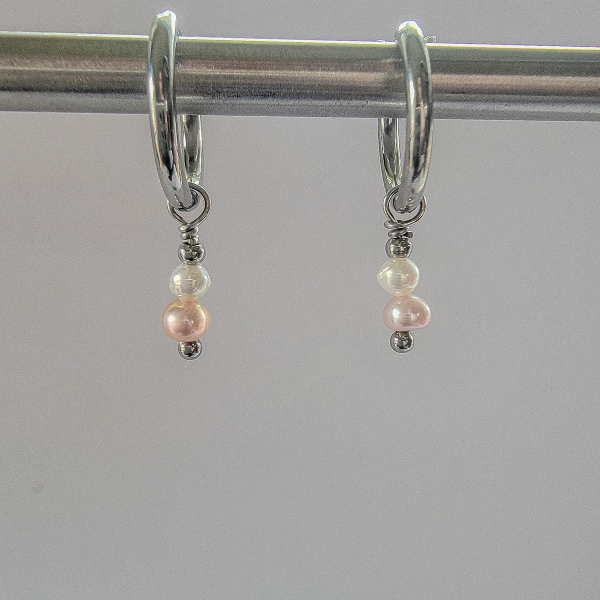 Dual Pearl Hoop Earrings