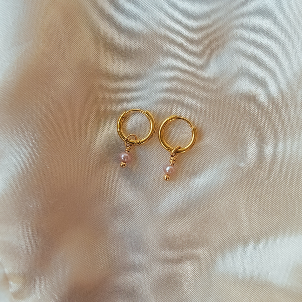 Tiny Purple Pearl Hoop Earrings