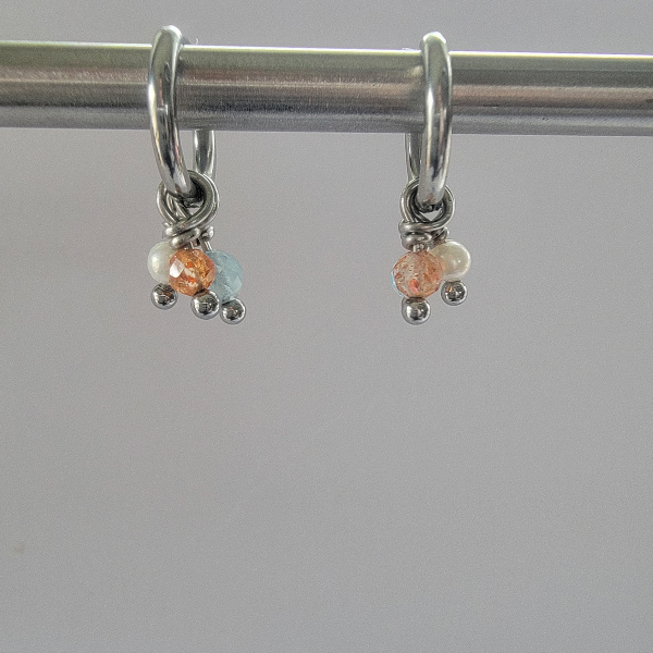 Triple Gemstone Hoop Earrings