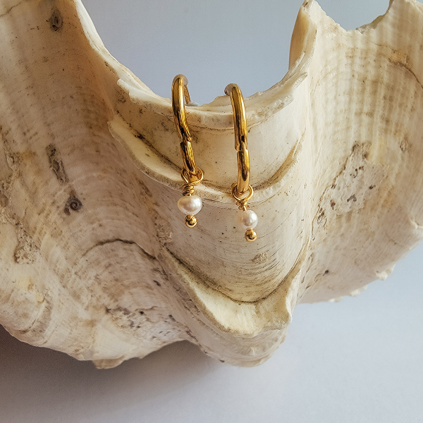 Tiny White Pearl Hoop Earrings
